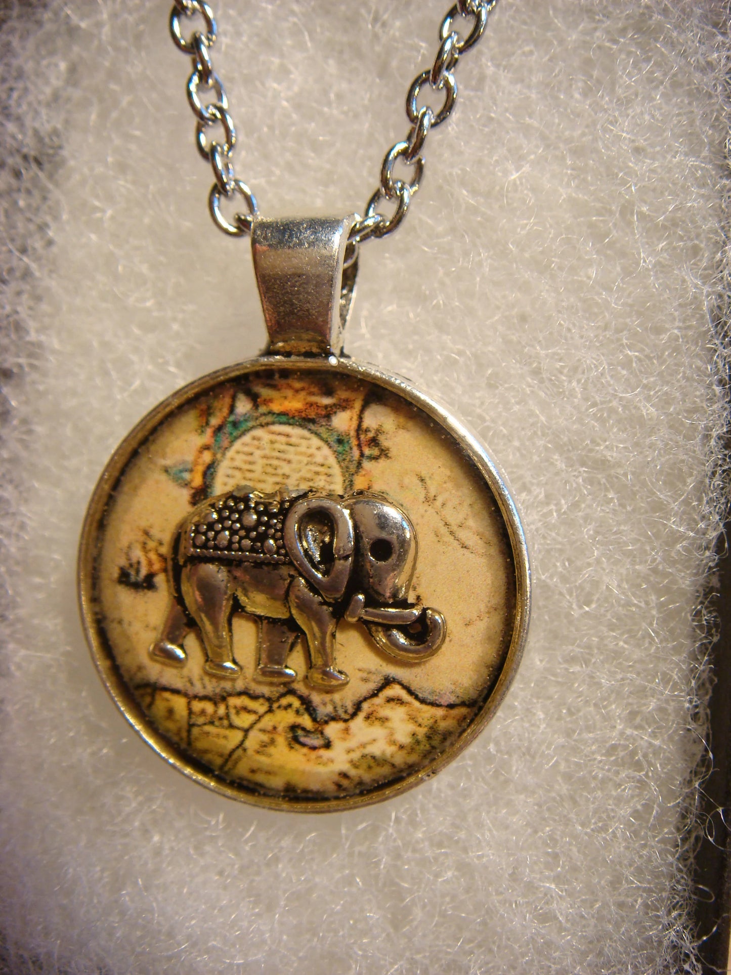 Elephant over Map Small Pendant Necklace