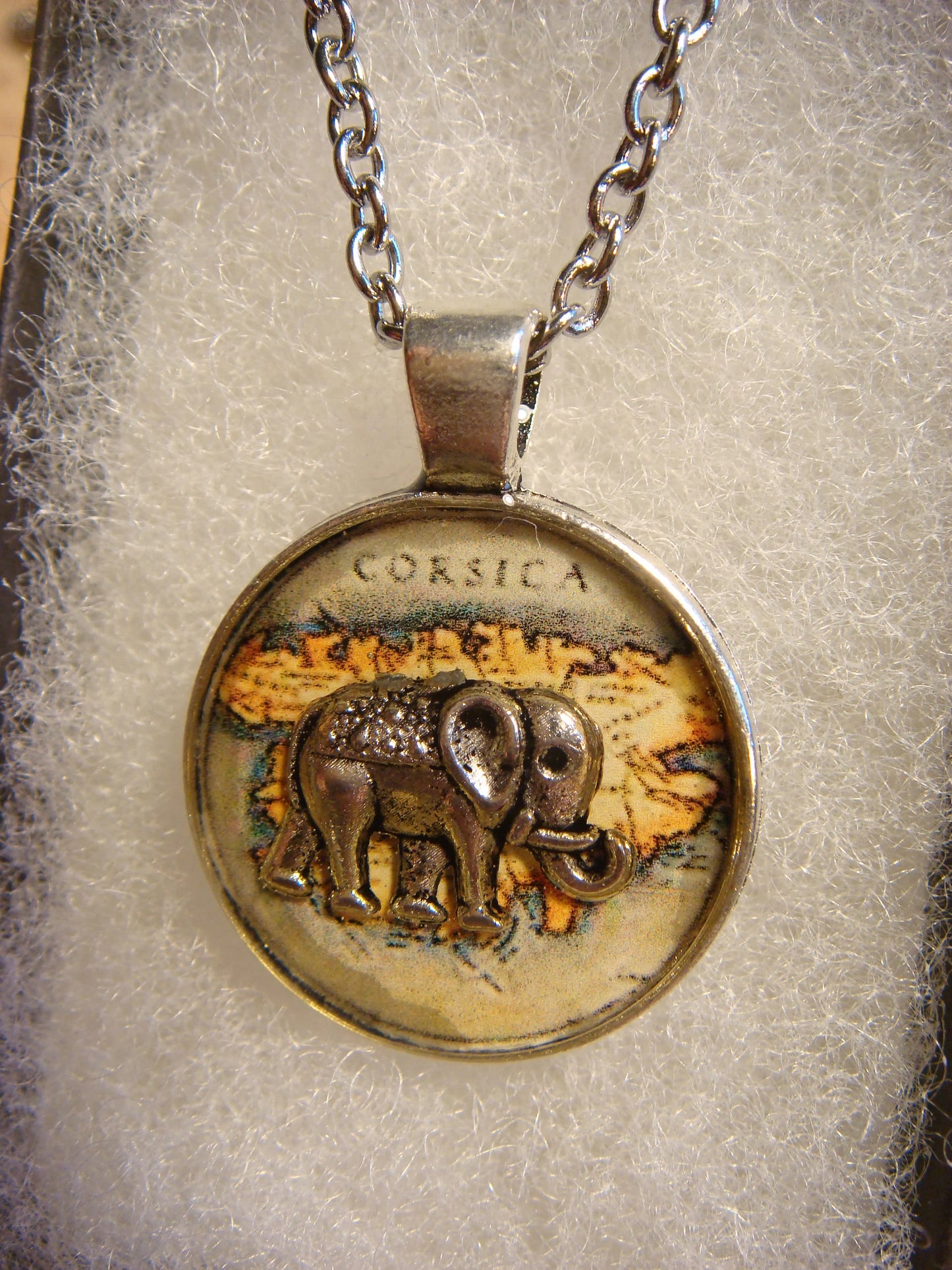 Elephant over Map Small Pendant Necklace