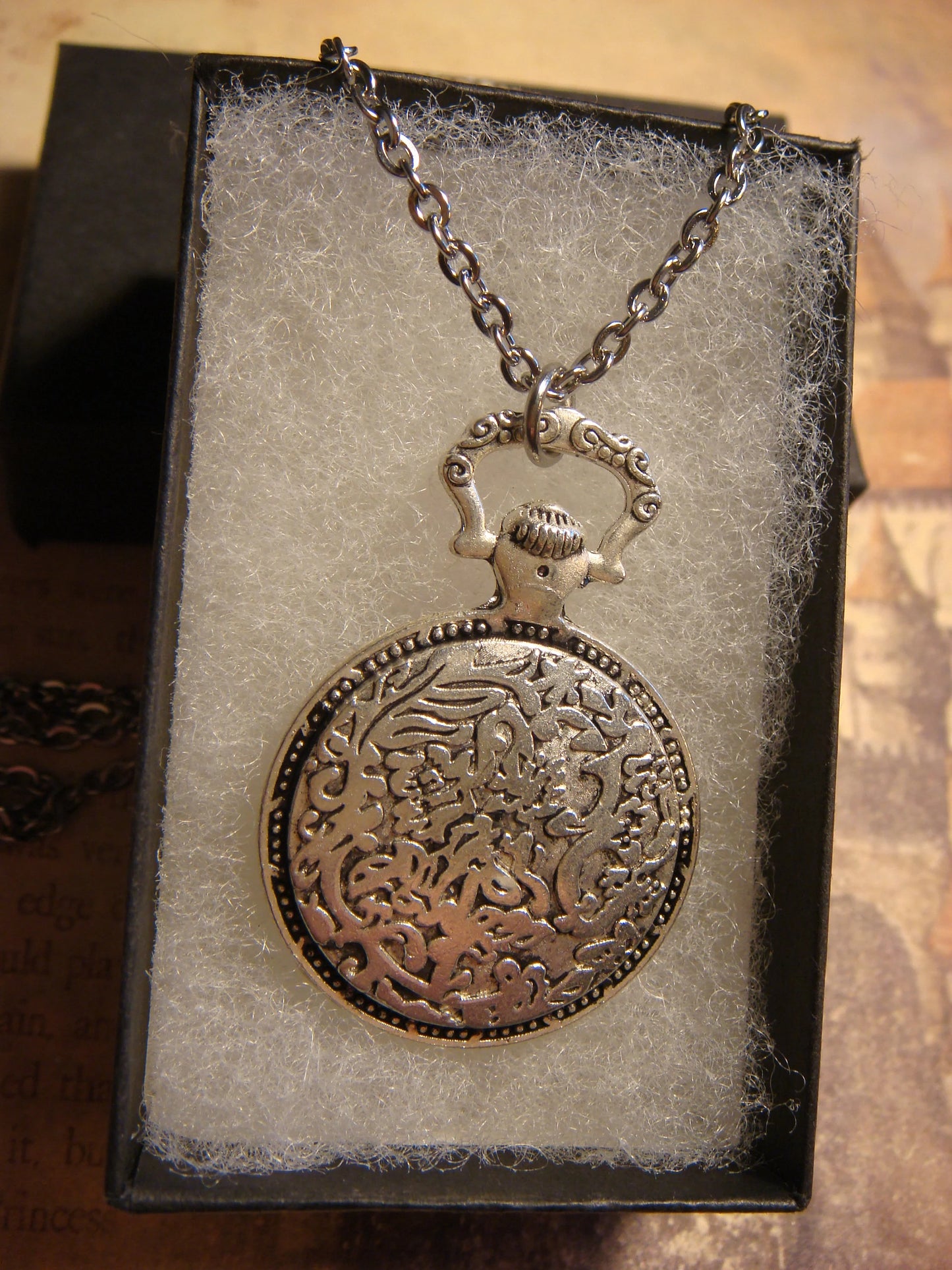 Unicorn over Clock Pocket Watch Pendant Necklace