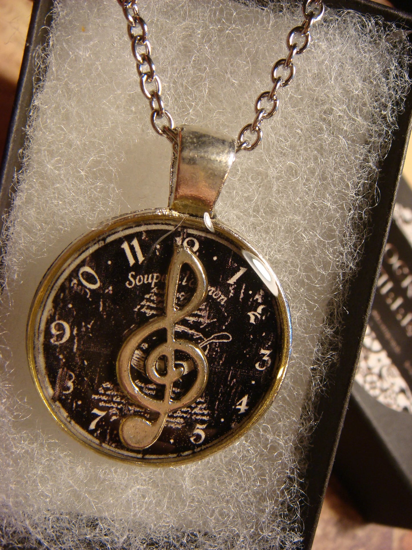 Treble Clef over Clock Pendant Necklace