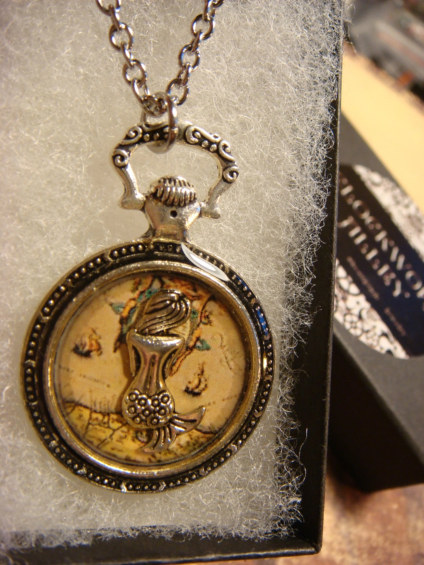 Mermaid over Map Pocket Watch Pendant Necklace