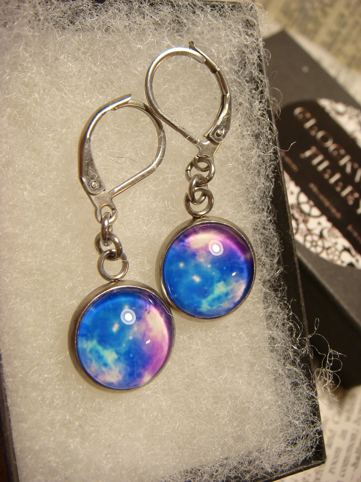 Nebula Galaxy Image Stainless Steel Dangle Earrings
