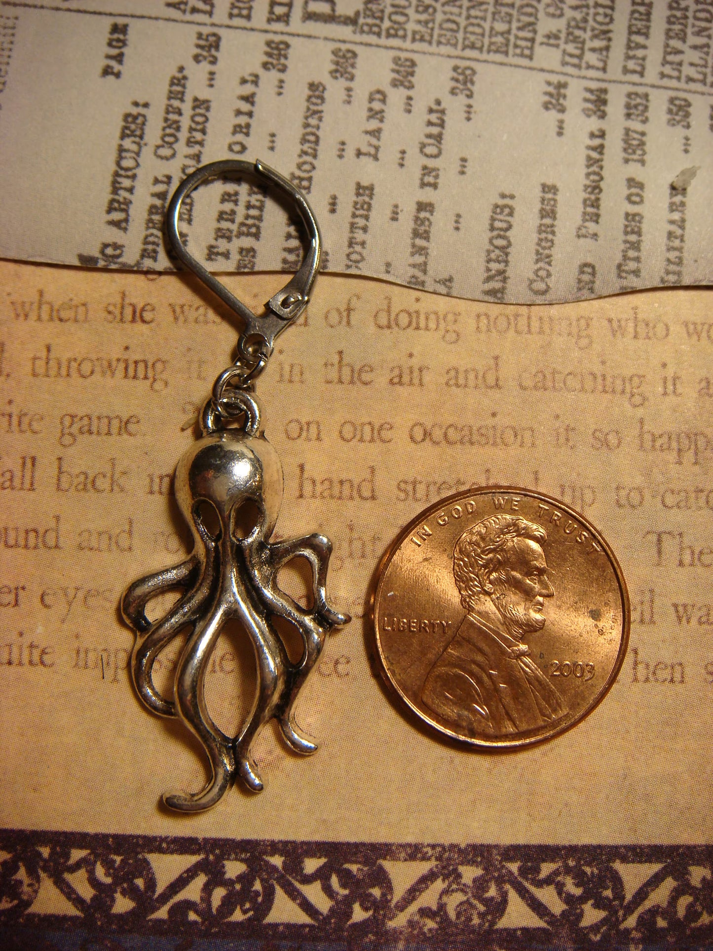 Octopus Dangle Earrings in Antique Silver