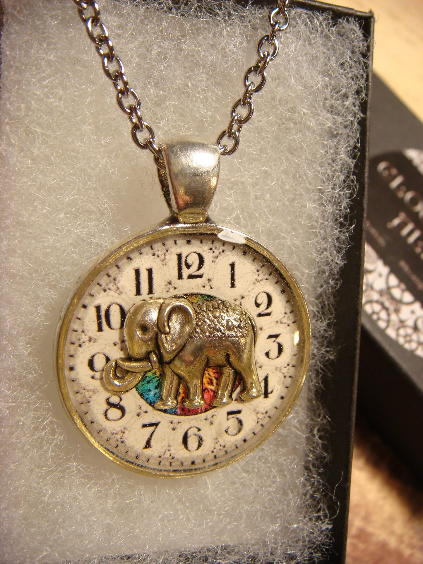 Elephant over Clock Pendant Necklace
