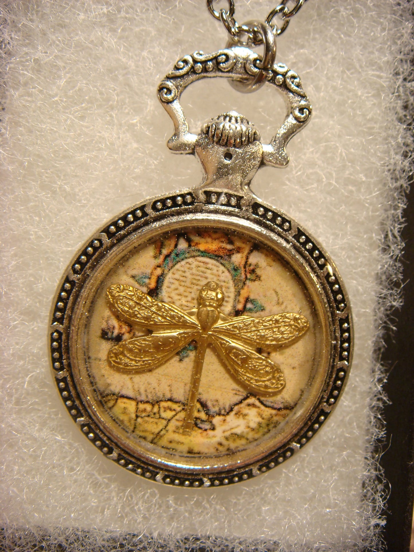 Dragonfly over Map Pocket Watch Pendant Necklace