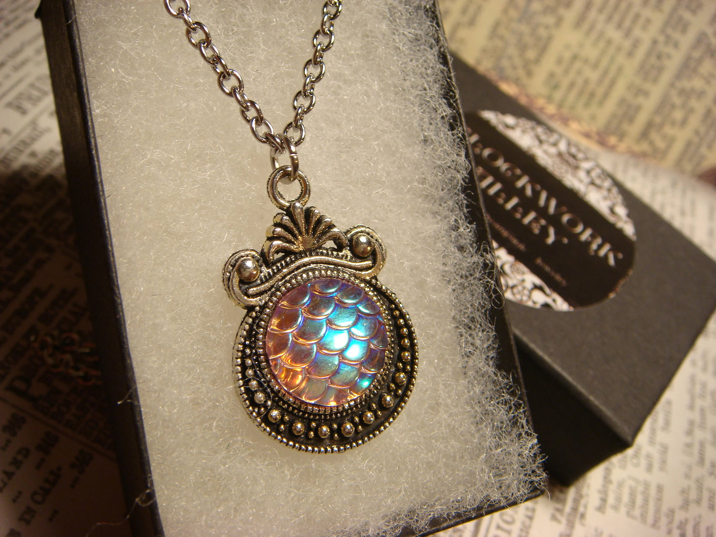 Iridescent Pink Scales Small Ornate Necklace