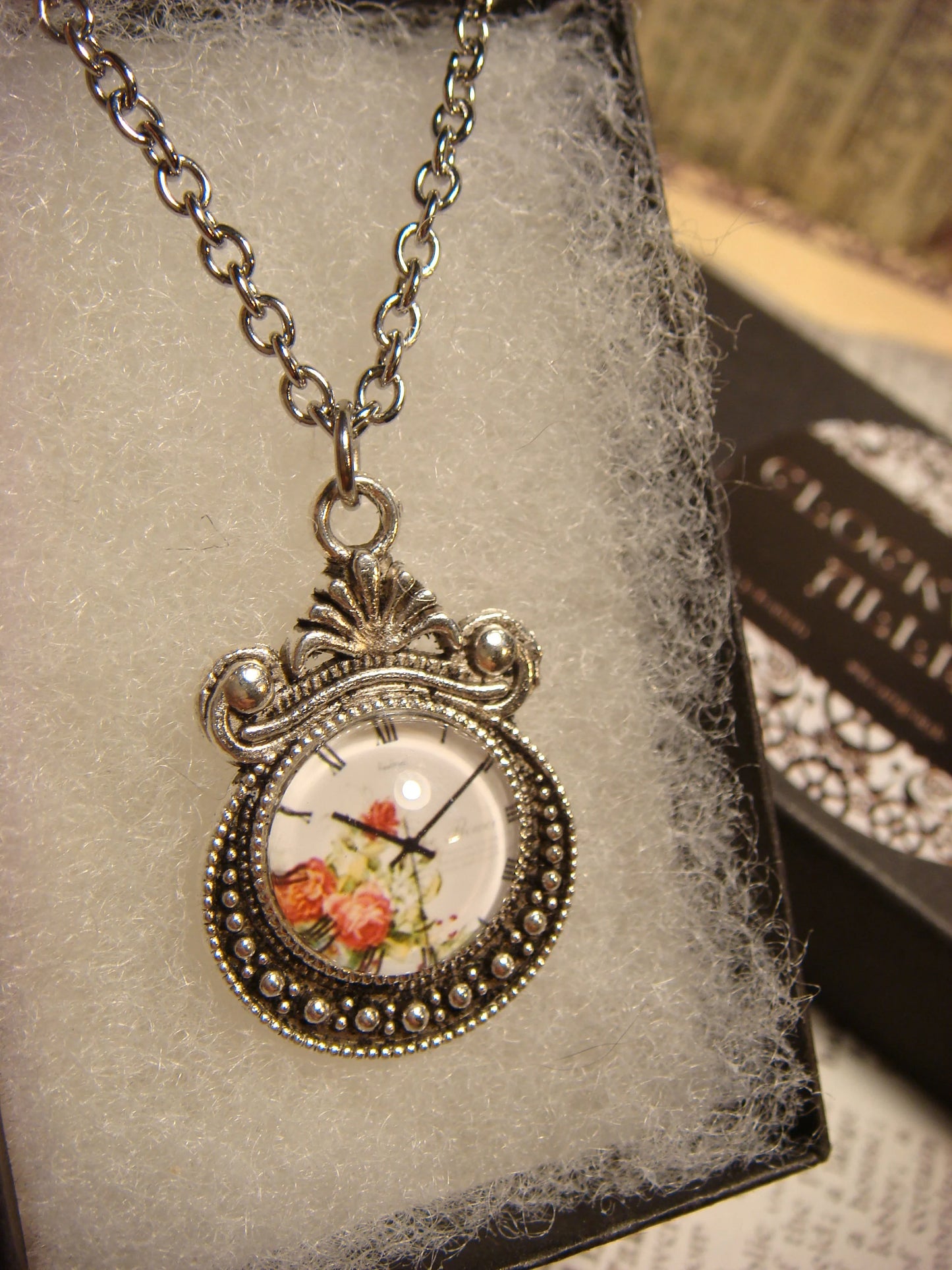 Floral Clock Image Small Ornate Necklace