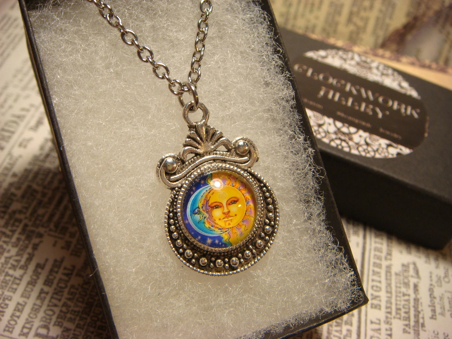 Moon and Sun Image Small Ornate Necklace