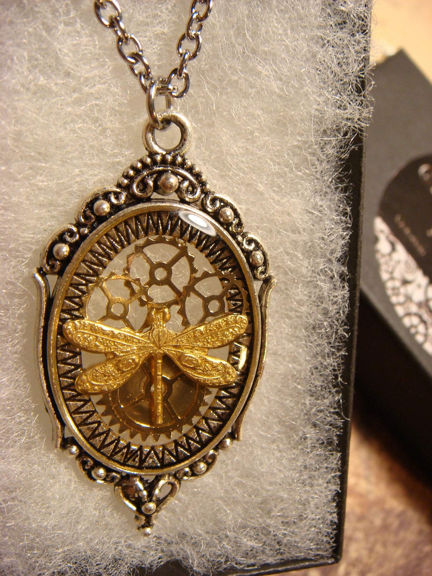 Dragonfly with Gears in See-thru Ornate Necklace