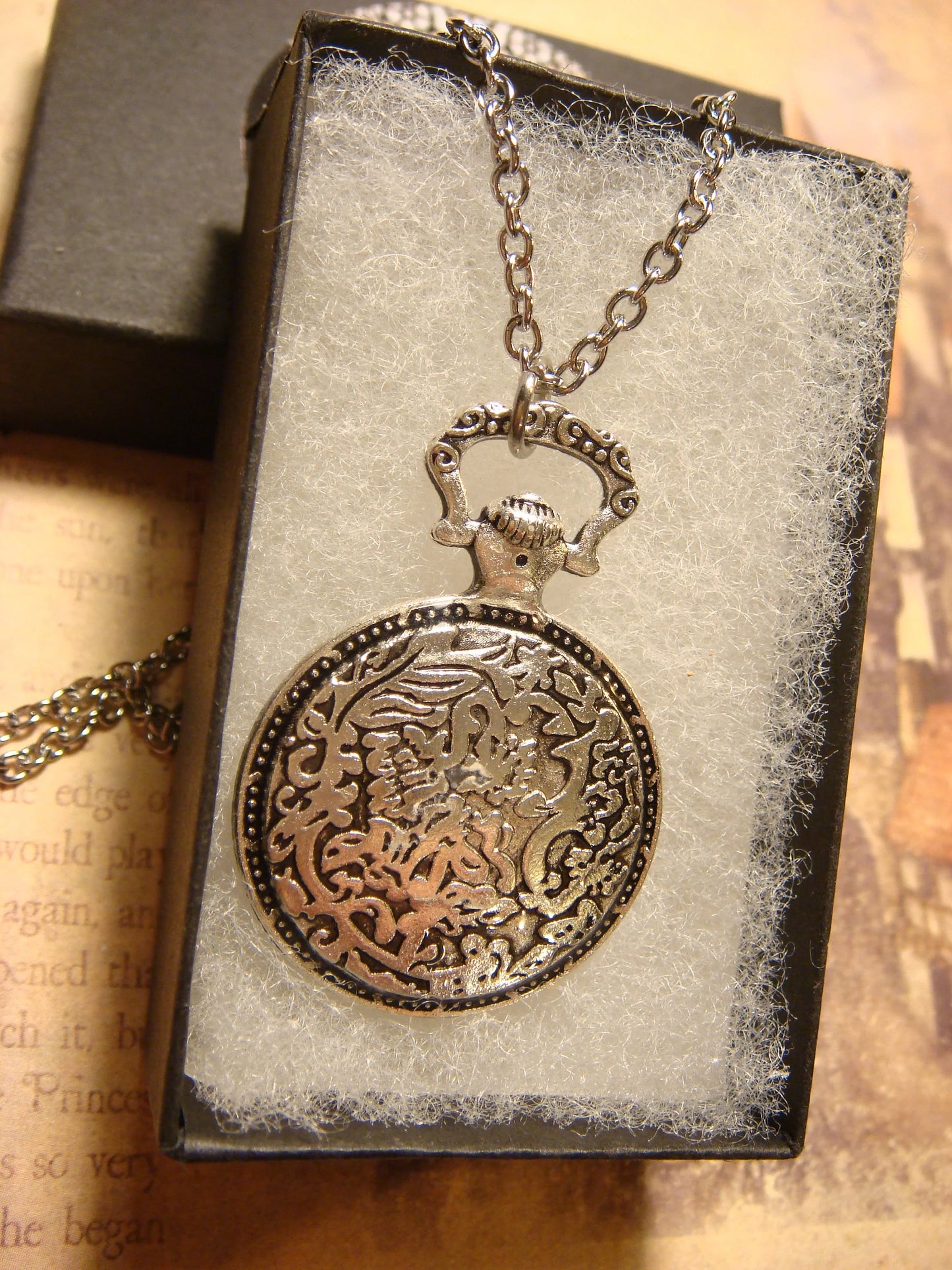 Paw over Colorful Clock Pocket Watch Pendant Necklace