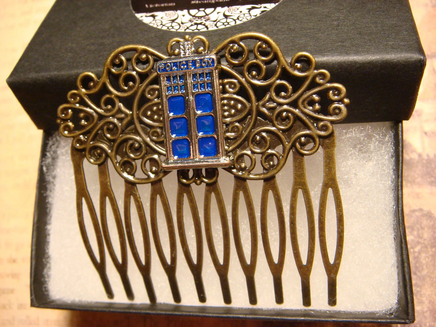 Police Box Hair Comb in Antique Bronze