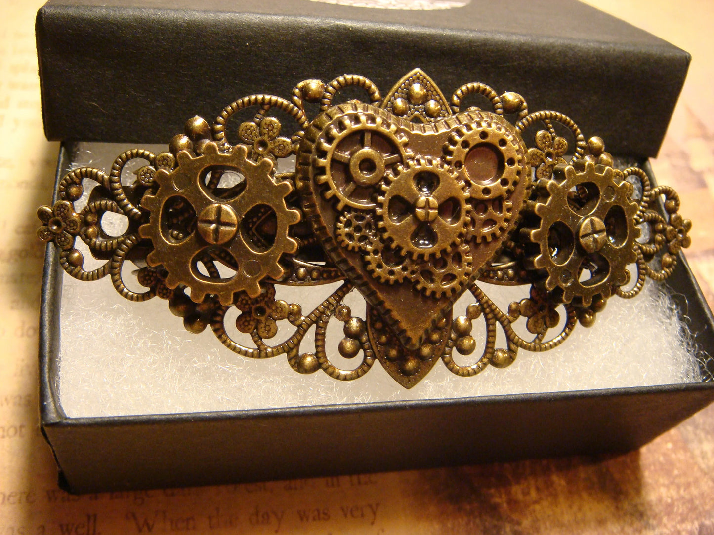 Steampunk Heart with Gears Barrette - Large