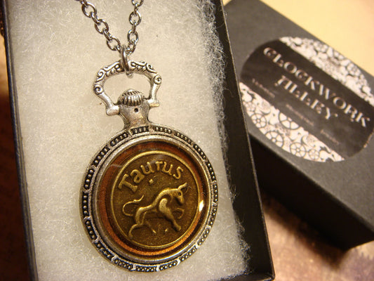 Zodiac Taurus Pocket Watch Pendant Necklace