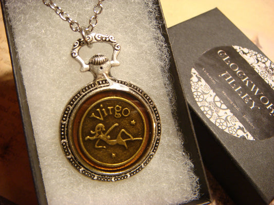 Zodiac Virgo Pocket Watch Pendant Necklace