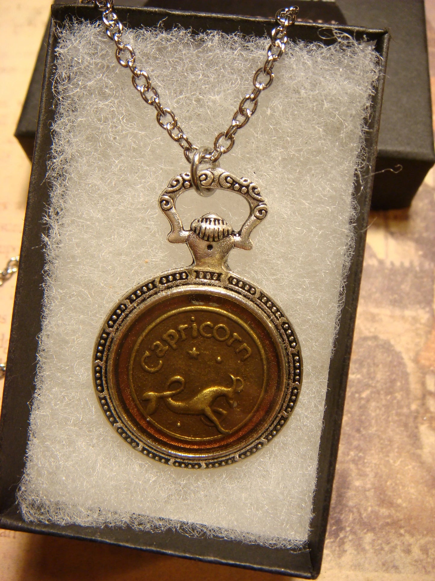 Zodiac Capricorn Pocket Watch Pendant Necklace
