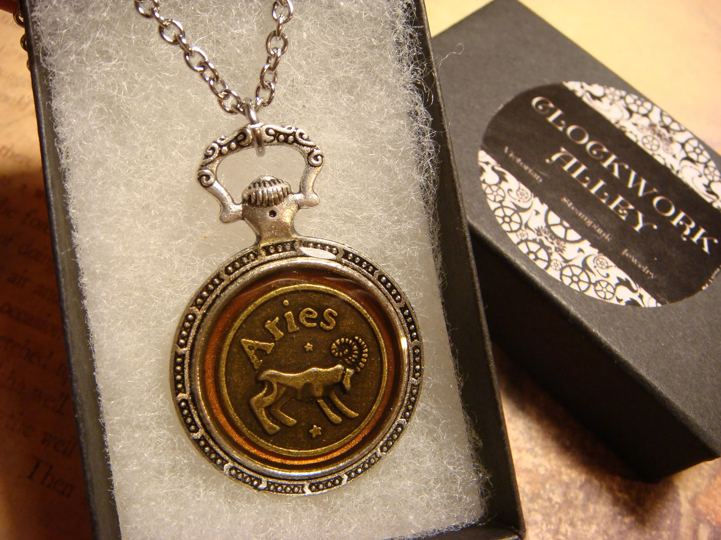 Zodiac Aries Pocket Watch Pendant Necklace