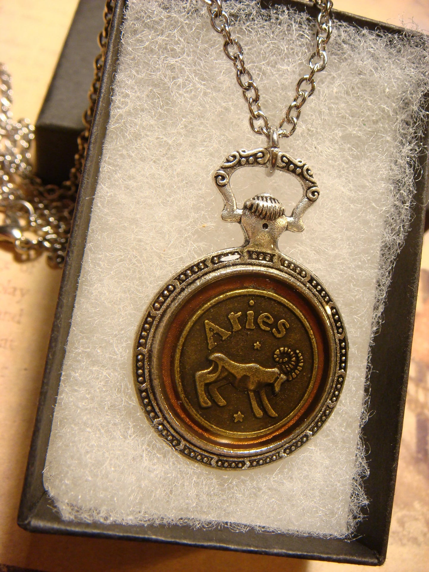 Zodiac Aries Pocket Watch Pendant Necklace