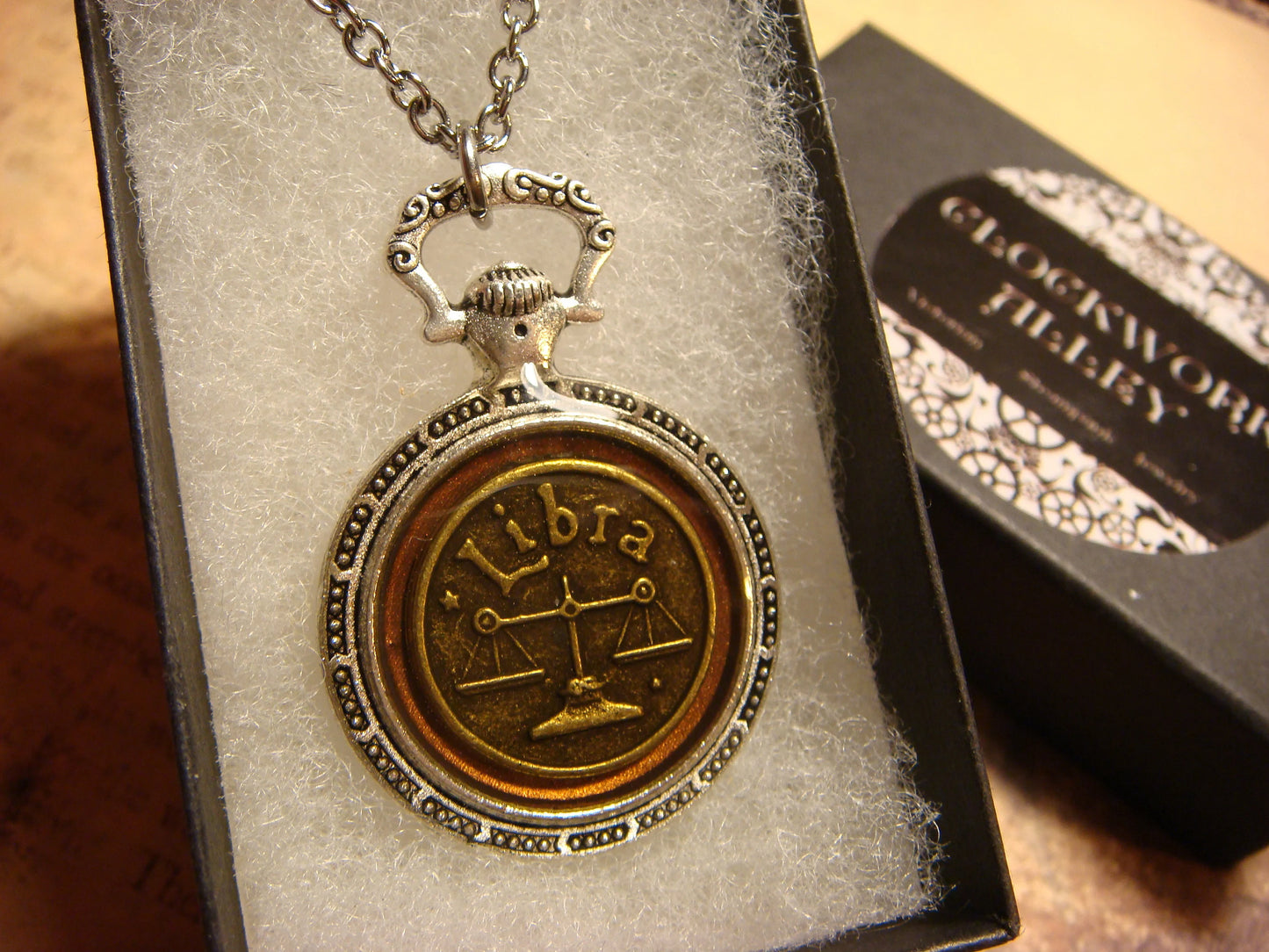 Zodiac Libra Pocket Watch Pendant Necklace