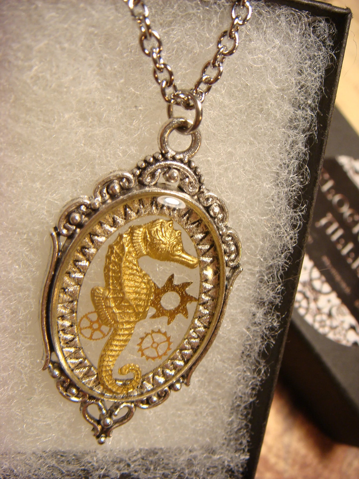 Seahorse with Gears in See-thru Ornate Necklace