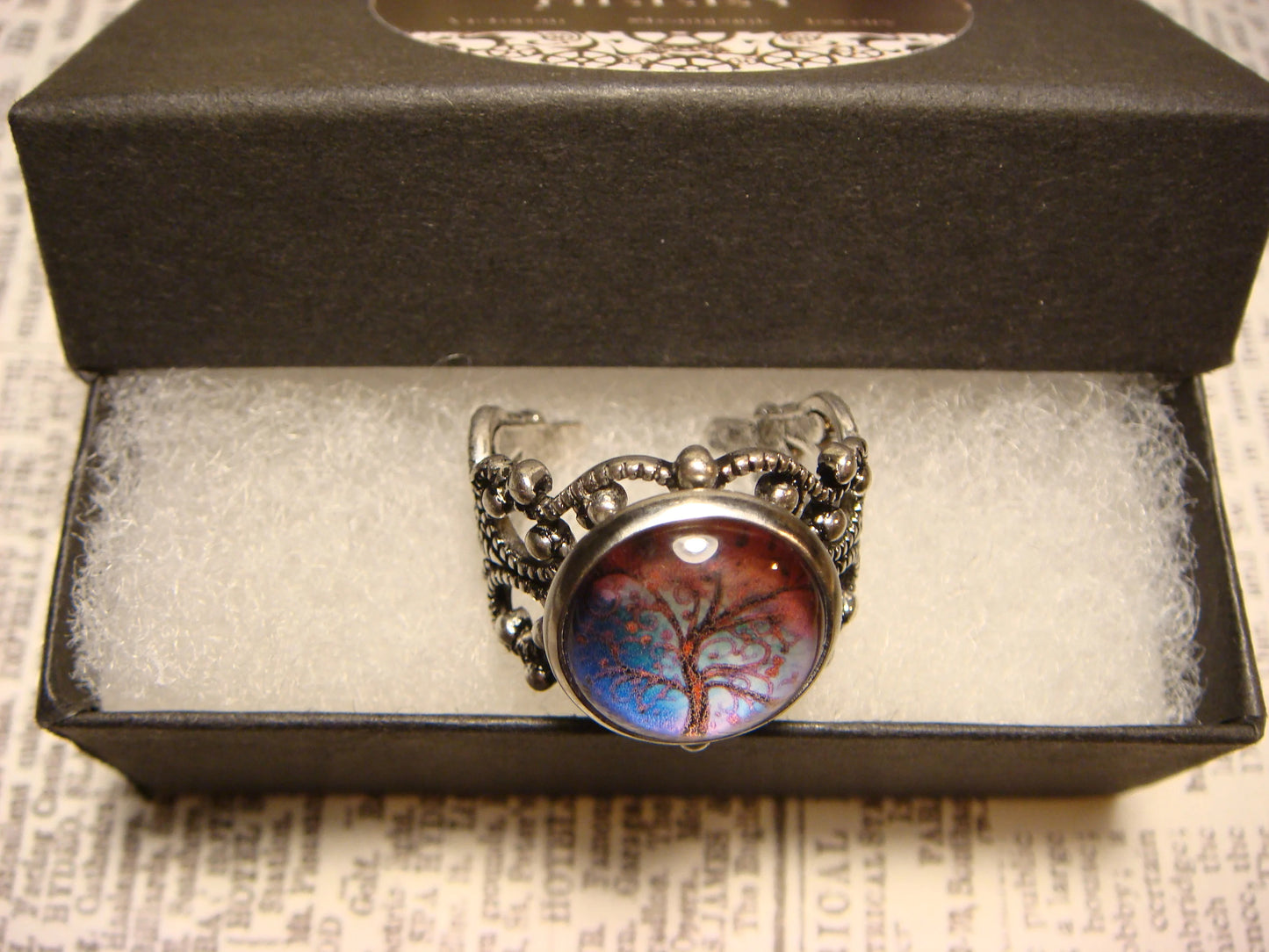 Tree Image Filigree Ring in Antique Silver - Adjustable