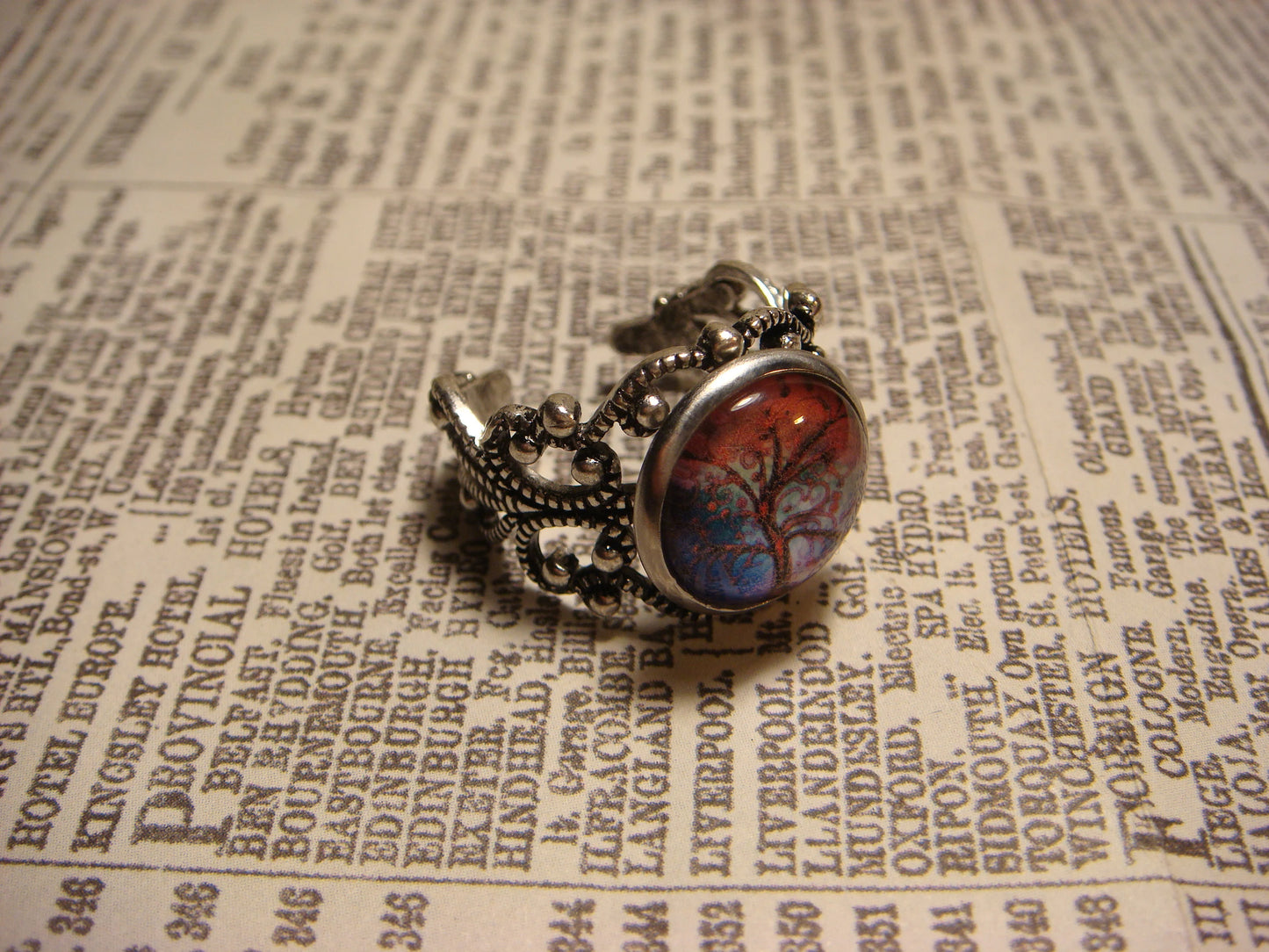 Tree Image Filigree Ring in Antique Silver - Adjustable