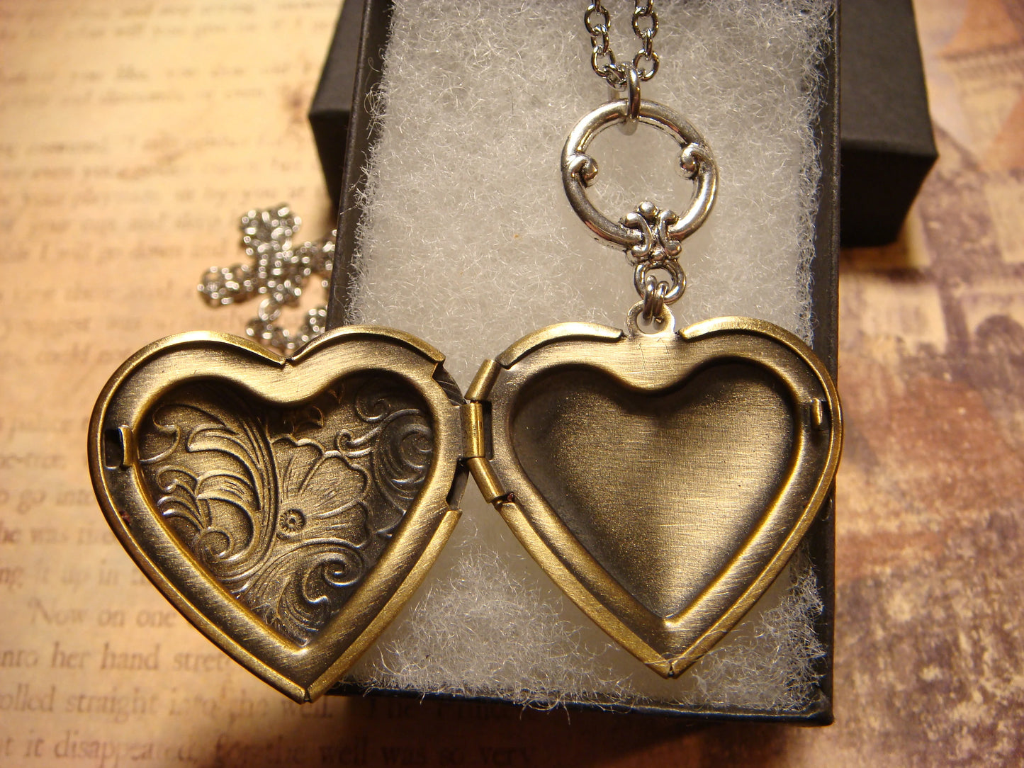 Compass Rose Heart Locket Necklace in Antique Silver and Bronze