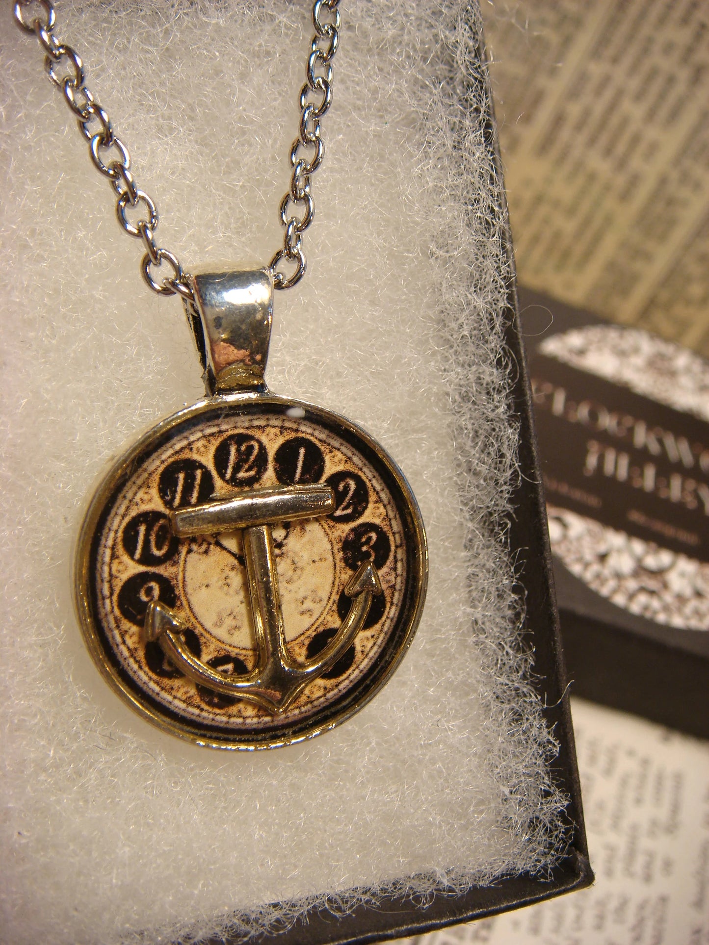 Anchor over Clock Small Pendant Necklace