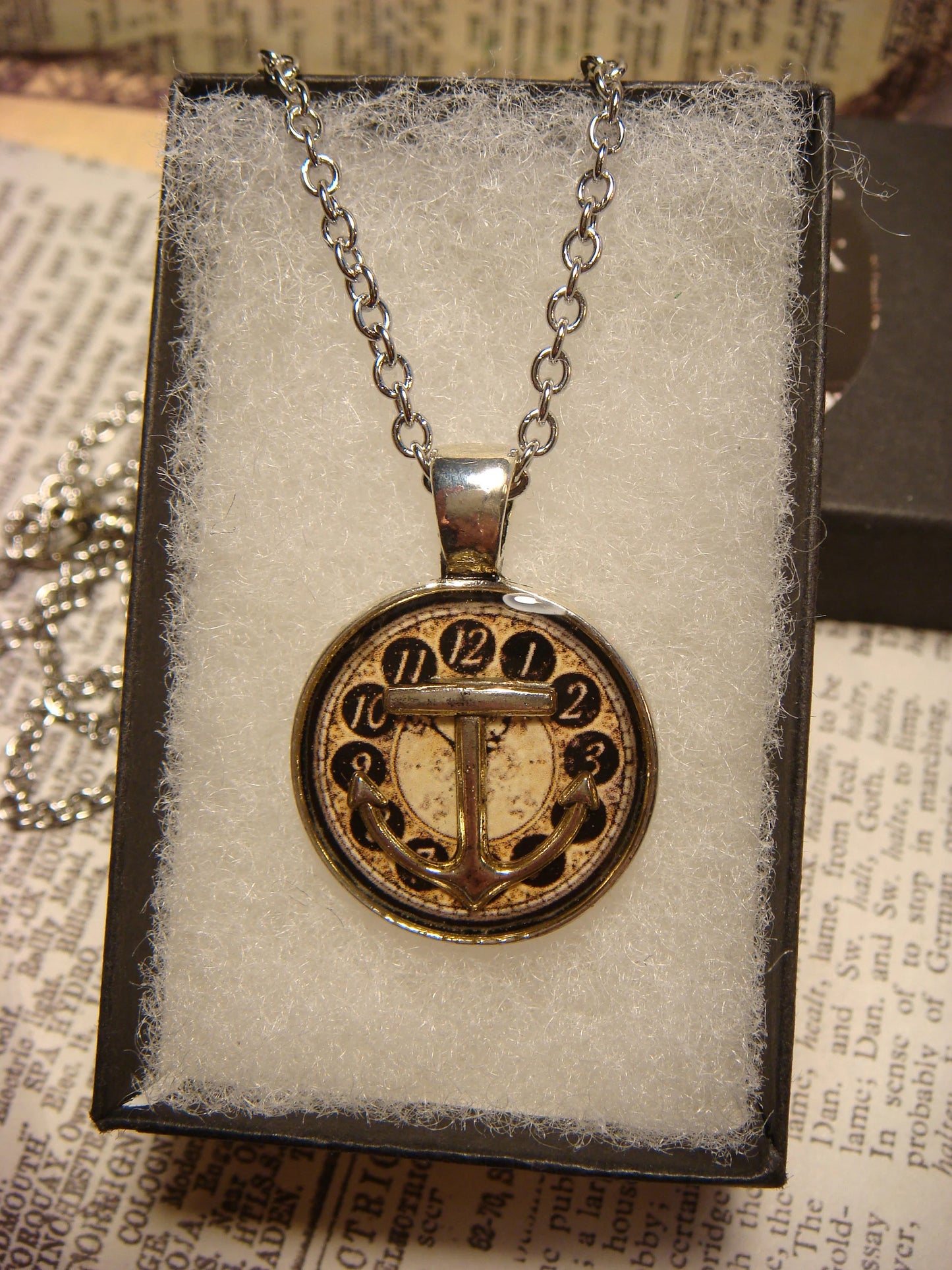 Anchor over Clock Small Pendant Necklace