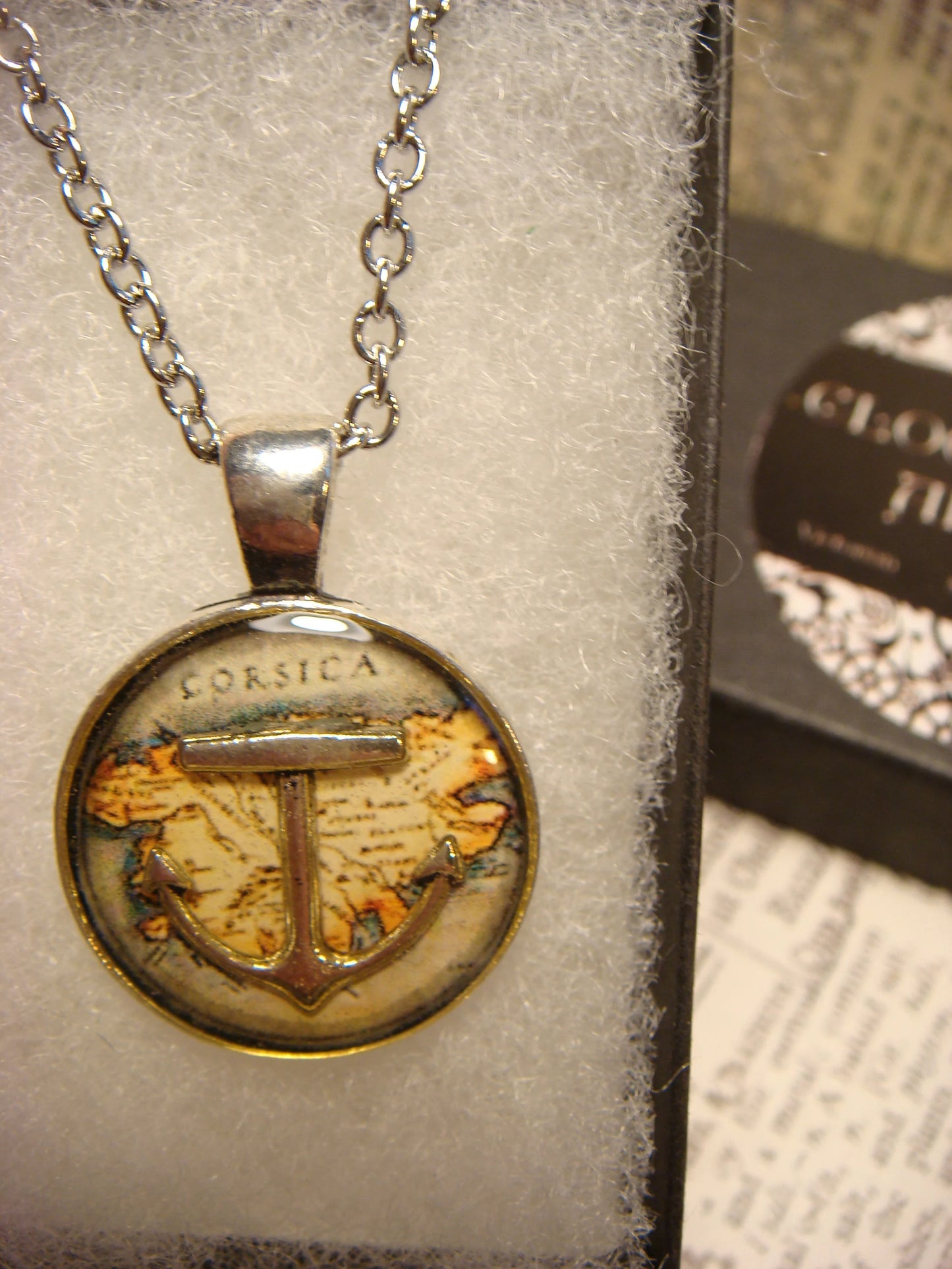 Anchor over Map Small Pendant Necklace