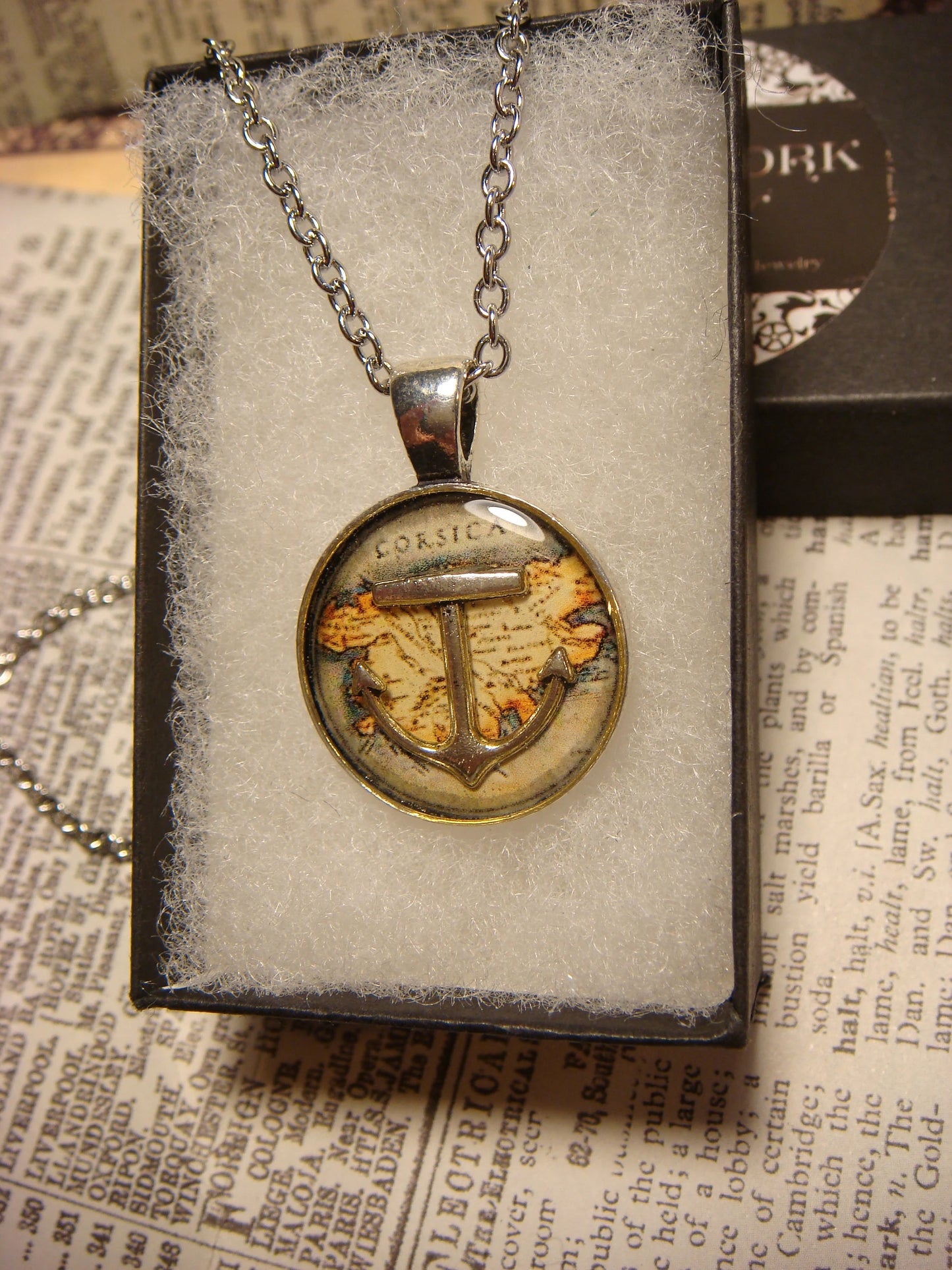 Anchor over Map Small Pendant Necklace