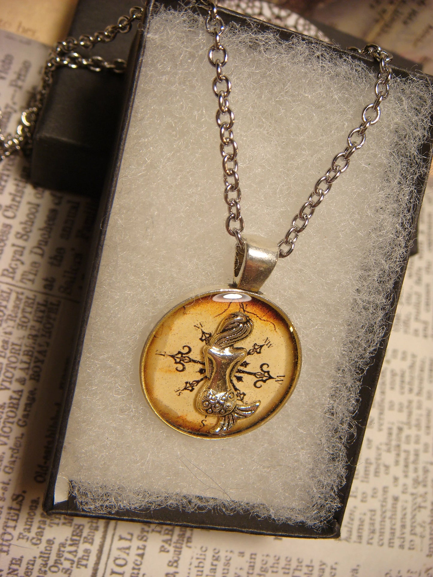 Mermaid over Compass Small Pendant Necklace