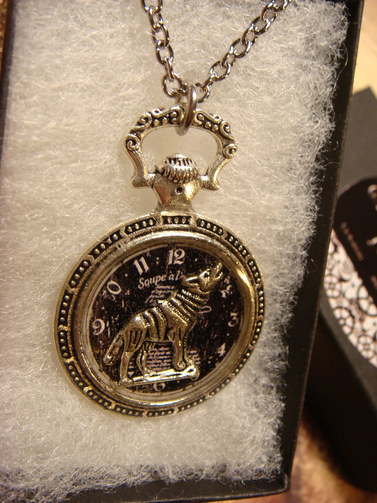 Wolf over Clock Pocket Watch Pendant Necklace