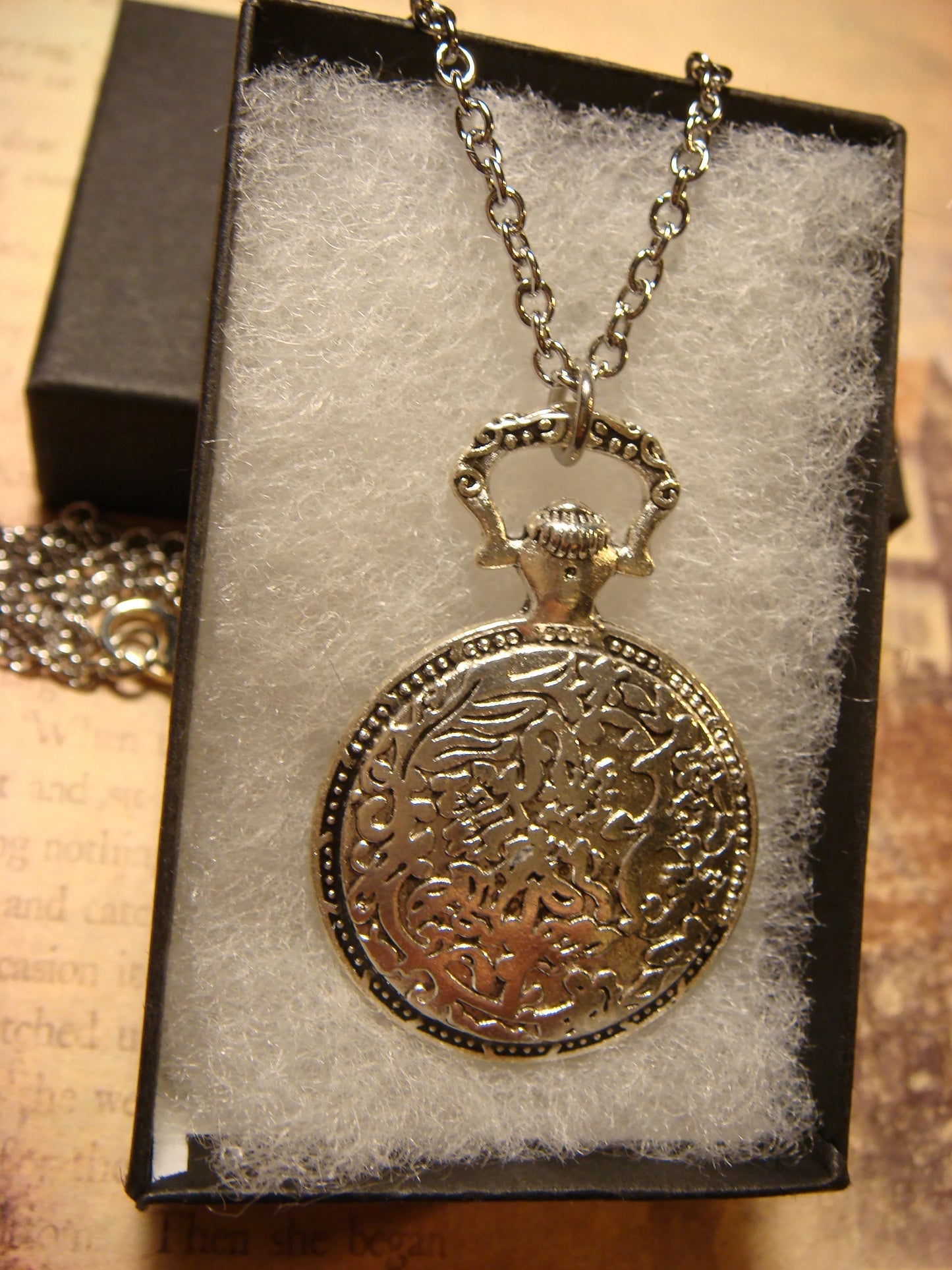 Wolf over Clock Pocket Watch Pendant Necklace