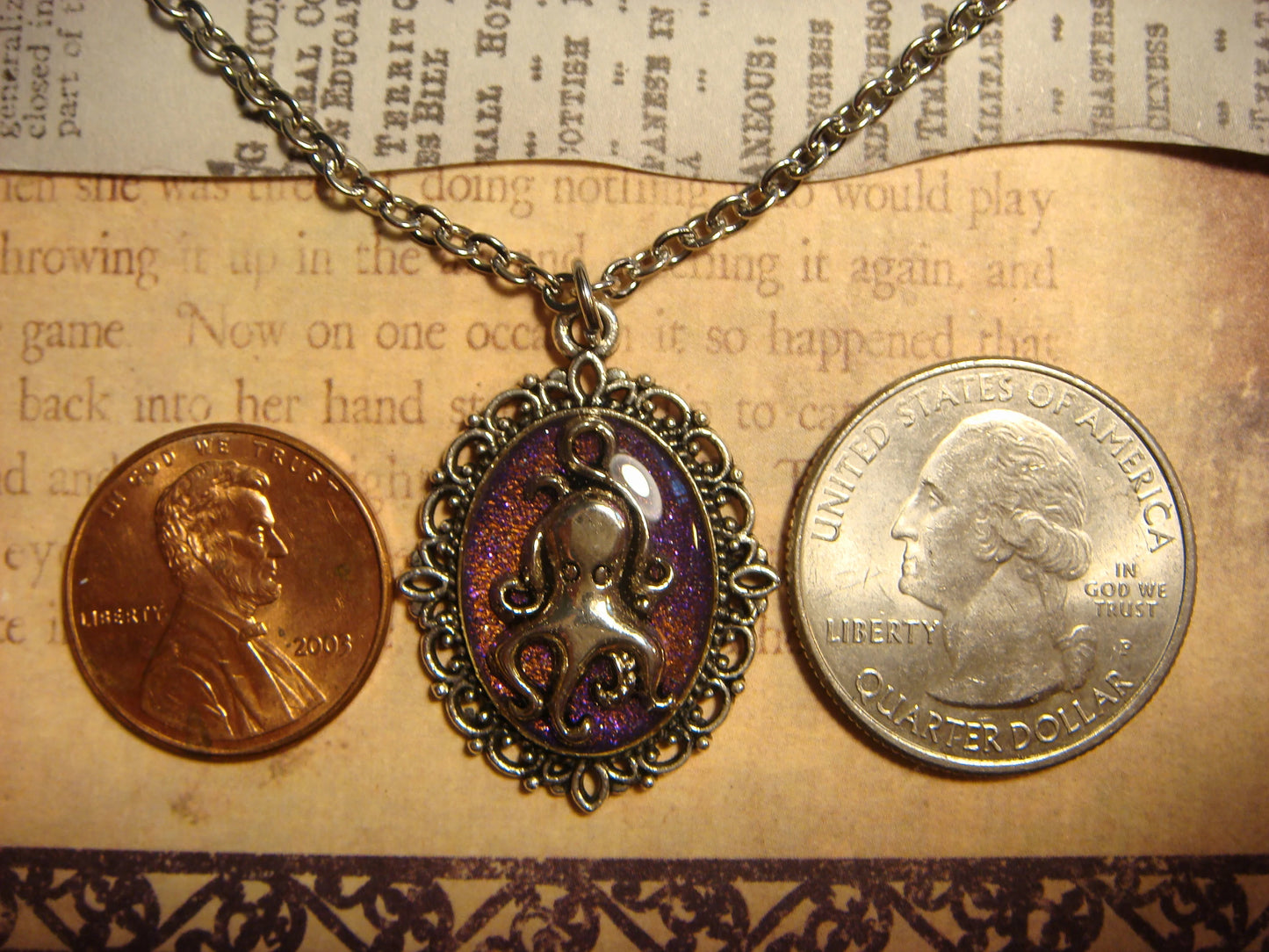 Octopus Small Ornate Necklace - Purple