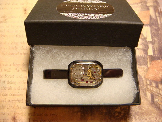 Steampunk Watch Movement Tie Clip in Gun Metal