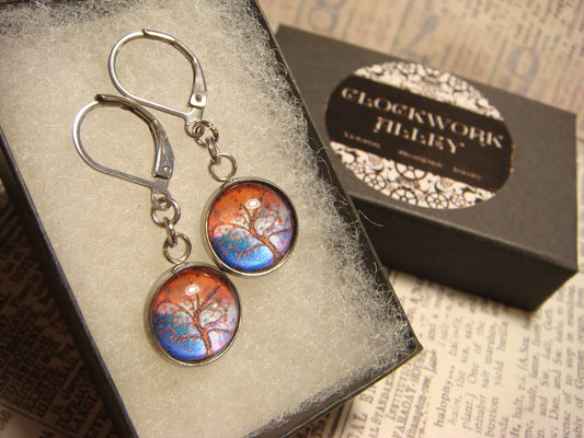 Tree Image Stainless Steel Dangle Earrings