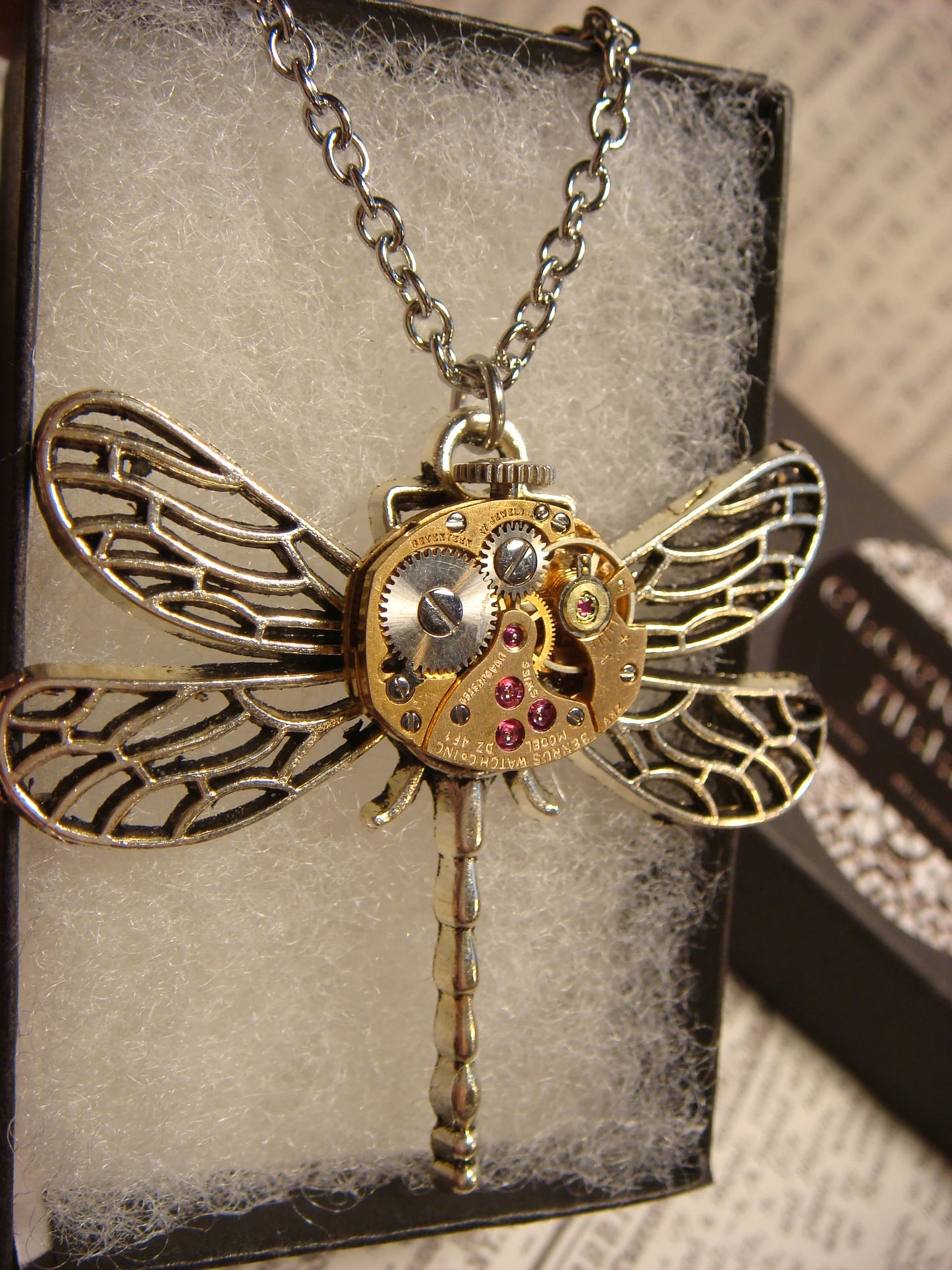 Steampunk Dragonfly Watch Movement Necklace