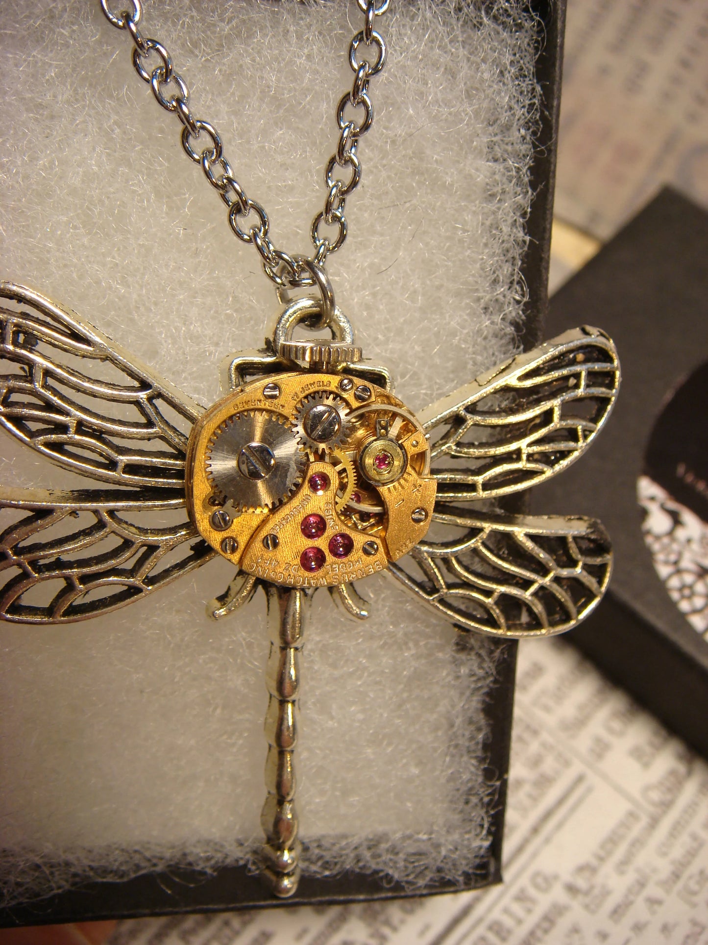 Steampunk Dragonfly Watch Movement Necklace