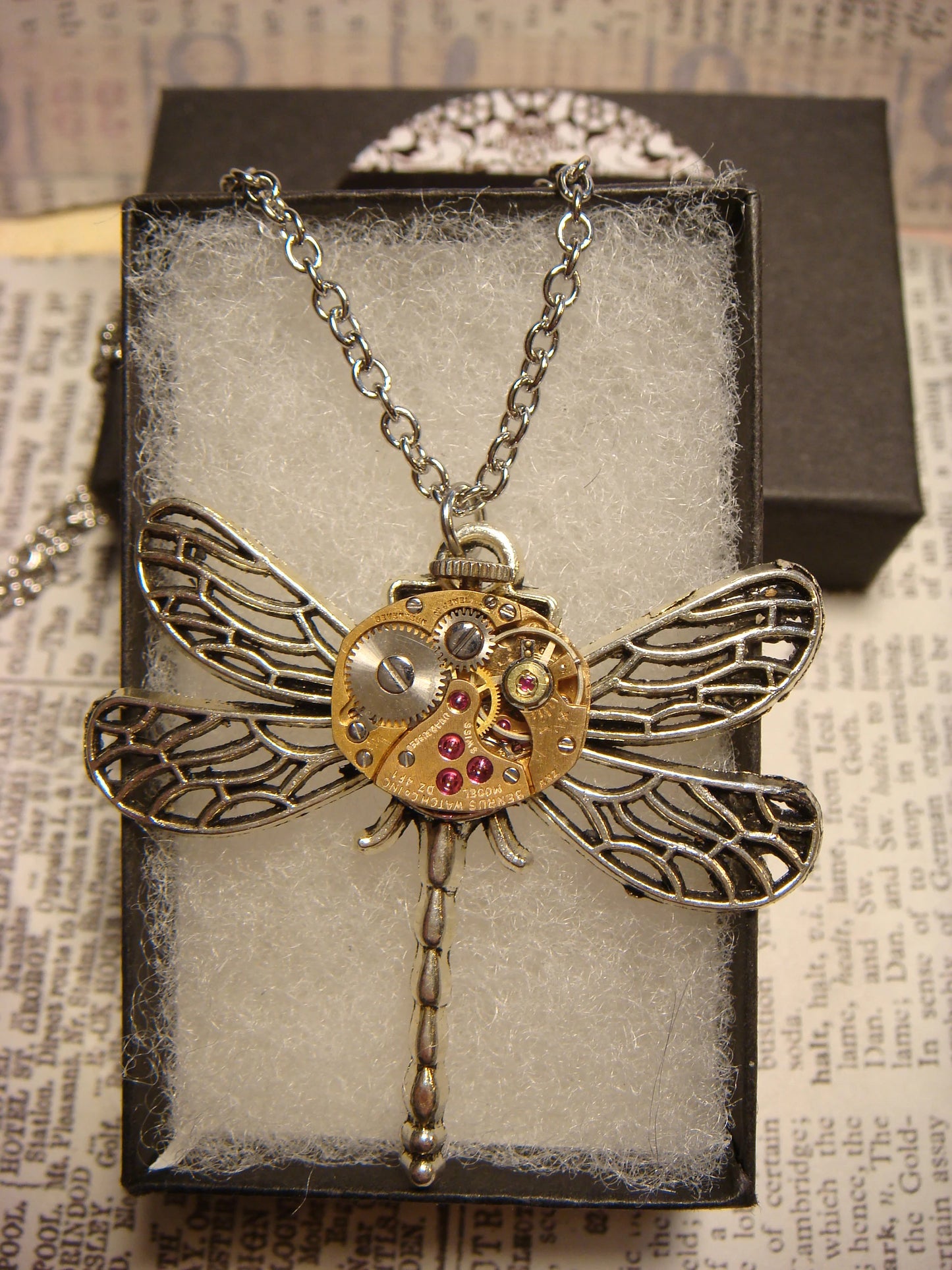 Steampunk Dragonfly Watch Movement Necklace