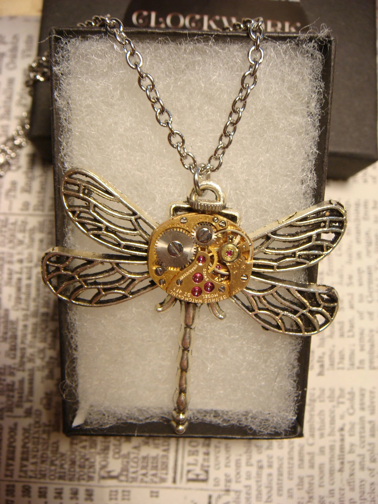 Steampunk Dragonfly Watch Movement Necklace
