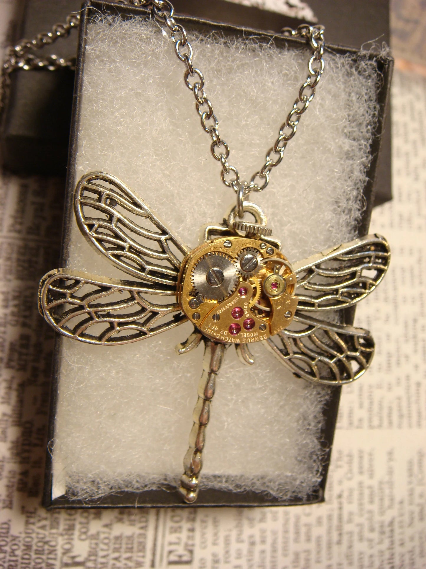 Steampunk Dragonfly Watch Movement Necklace