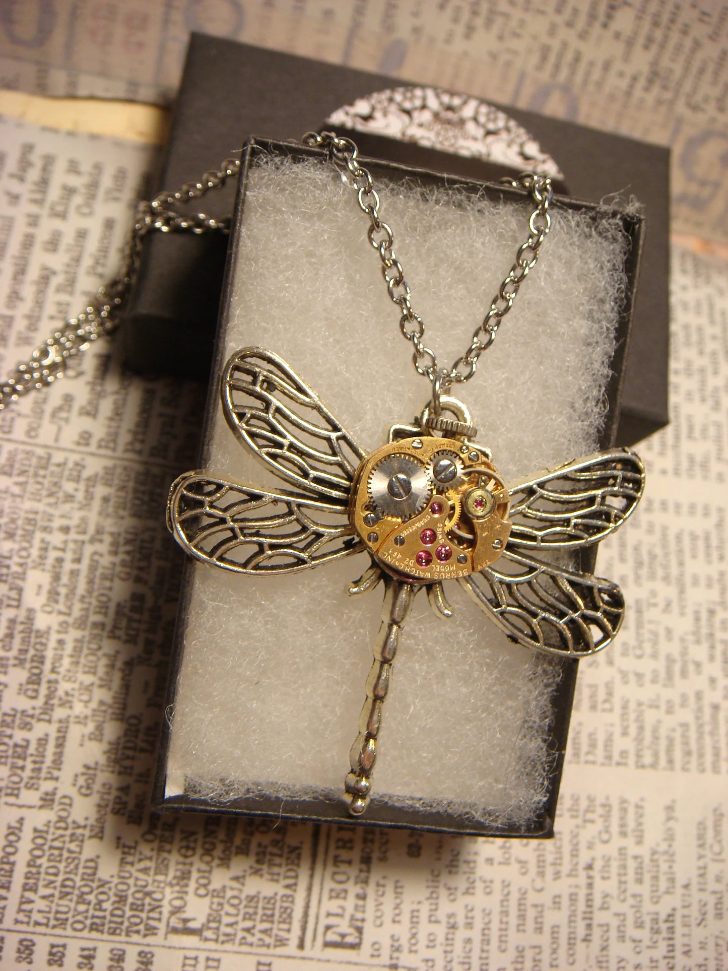 Steampunk Dragonfly Watch Movement Necklace