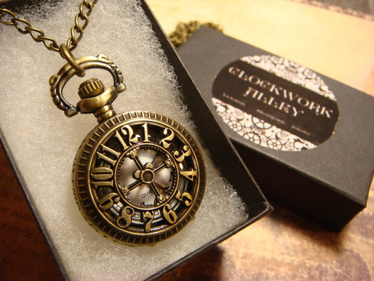 Working Numerical Necklace Watch in Antique Bronze