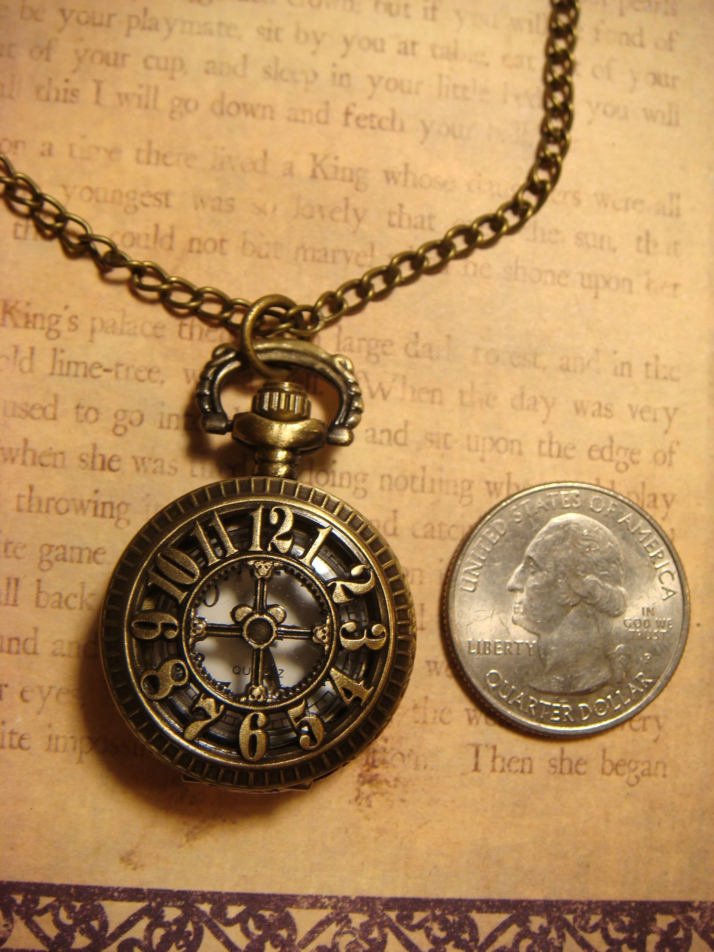 Working Numerical Necklace Watch in Antique Bronze