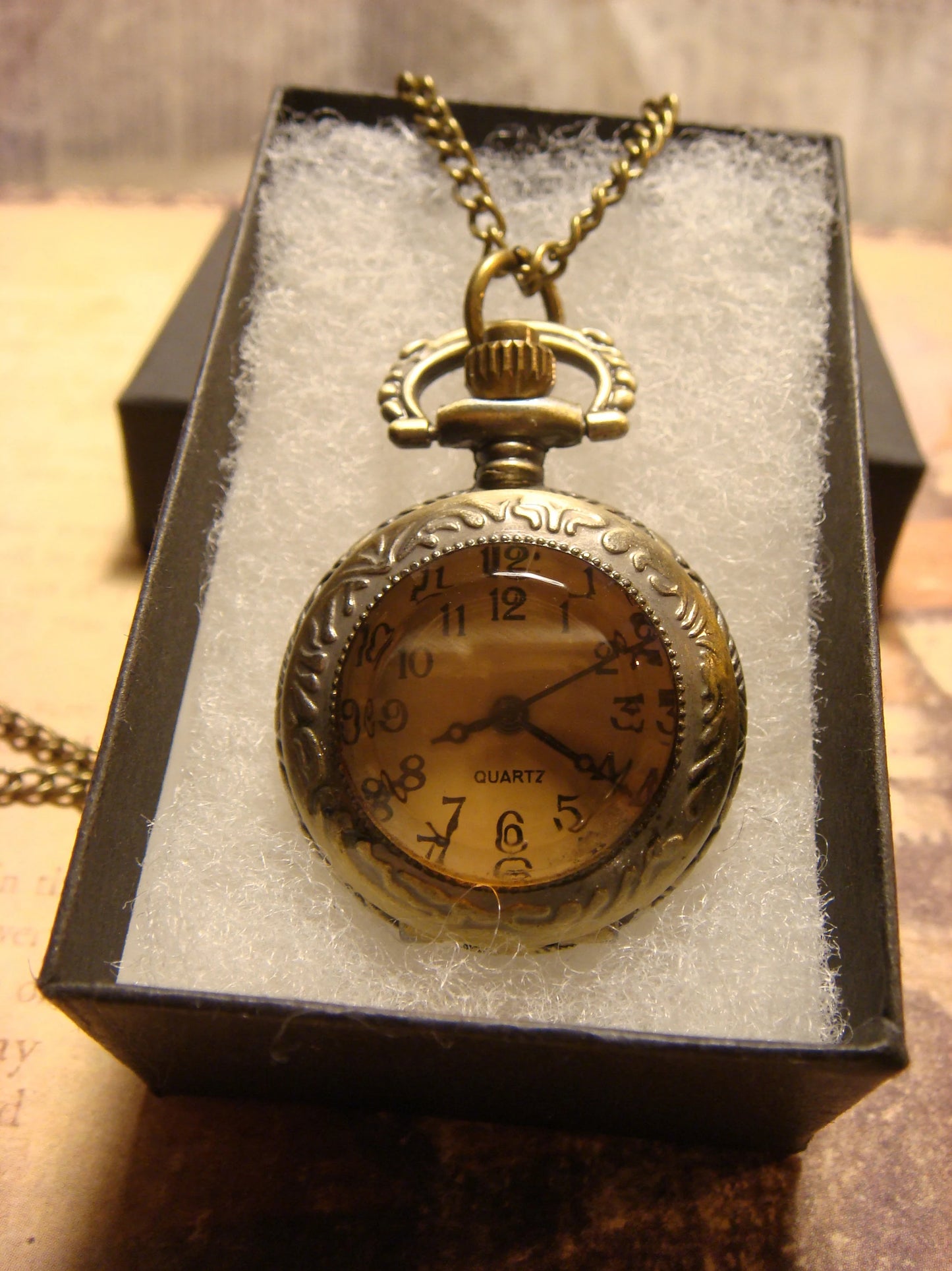 Working Amber Necklace Watch in Antique Bronze