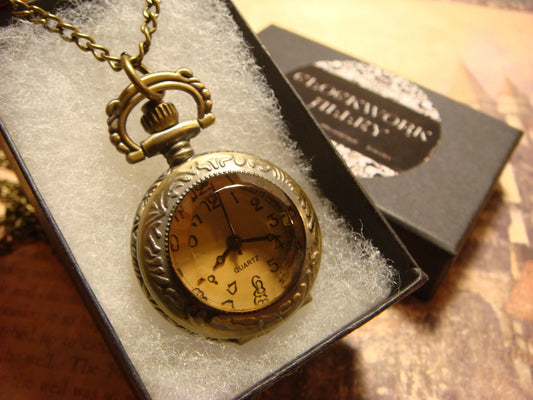 Working Amber Necklace Watch in Antique Bronze