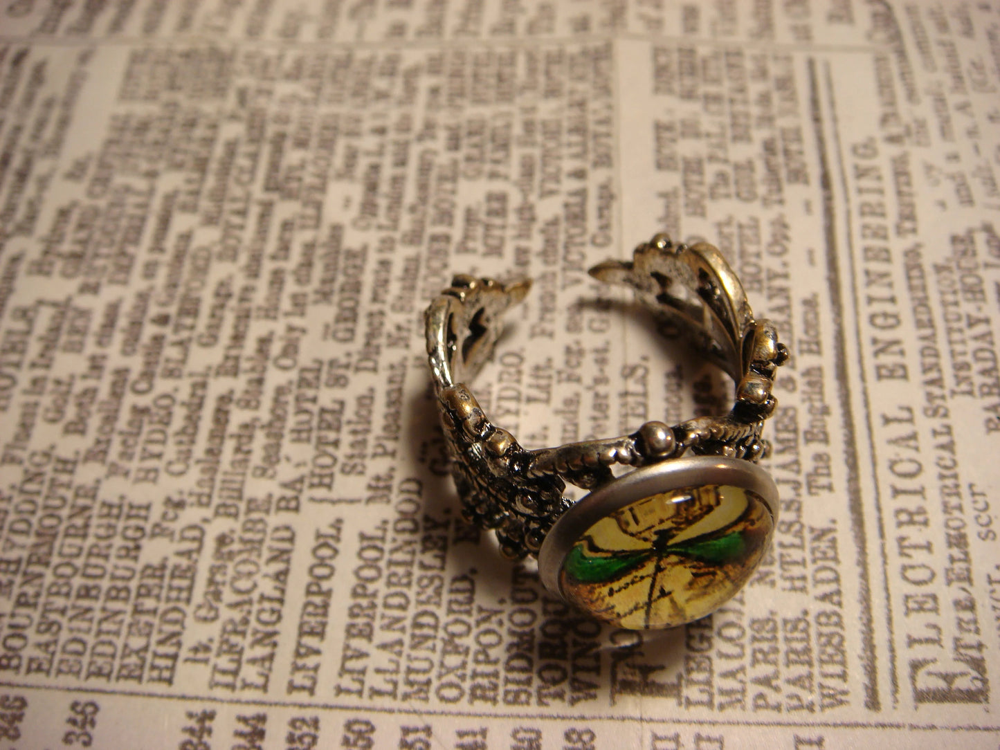 Dragonfly Image Filigree Ring in Antique Silver - Adjustable