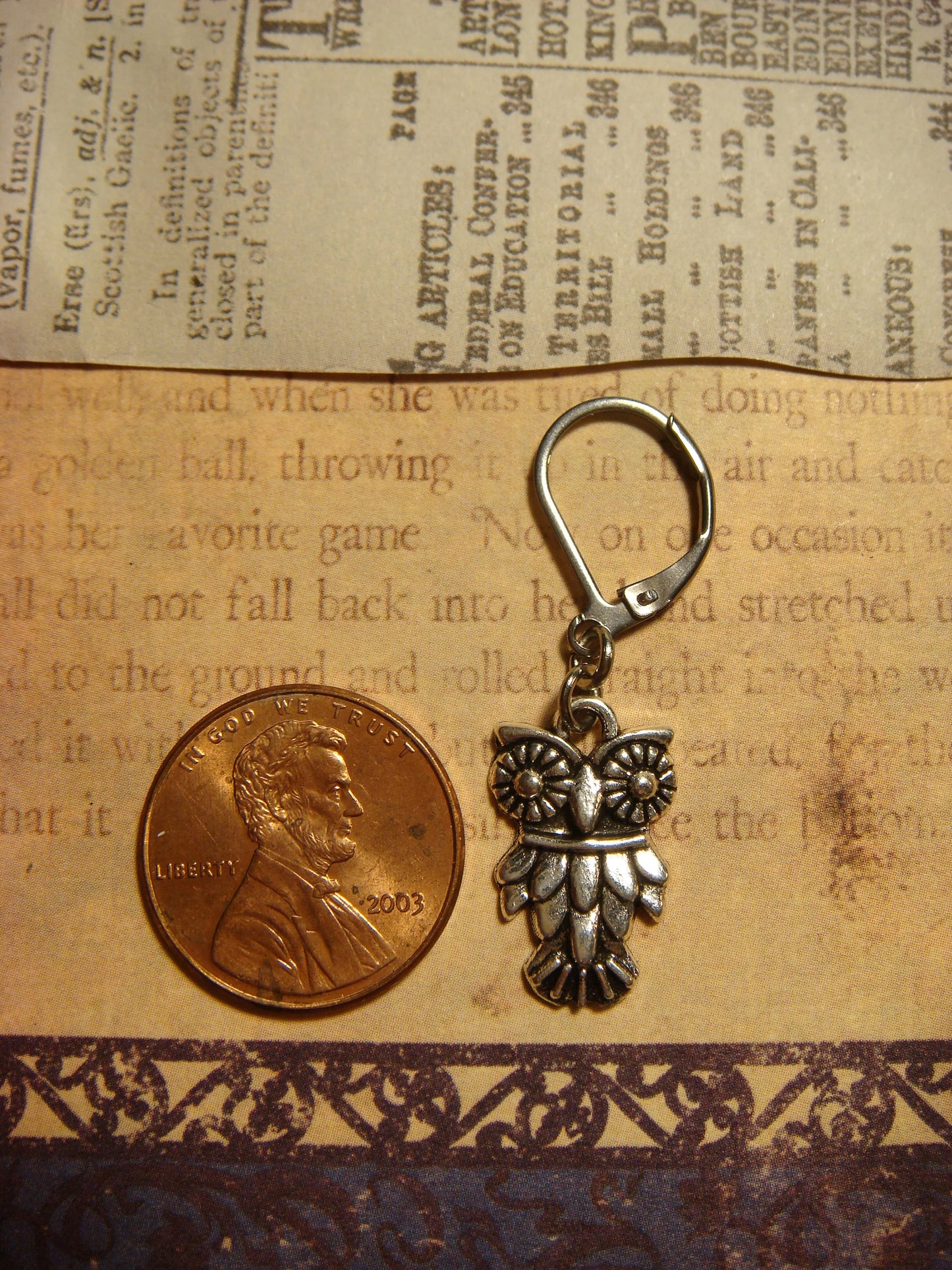 Owl Dangle Earrings in Antique Silver