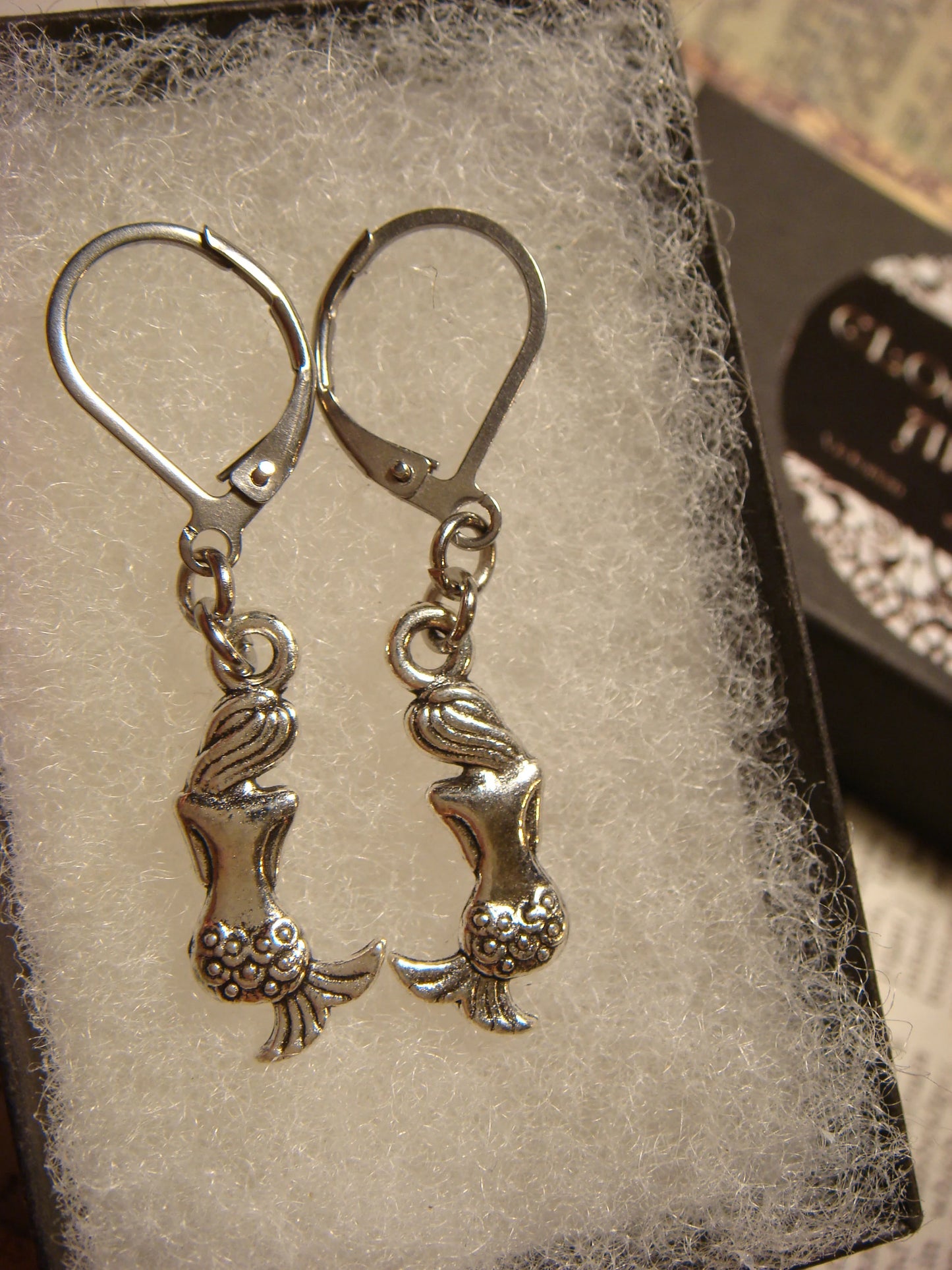 Mermaid Dangle Earrings in Antique Silver