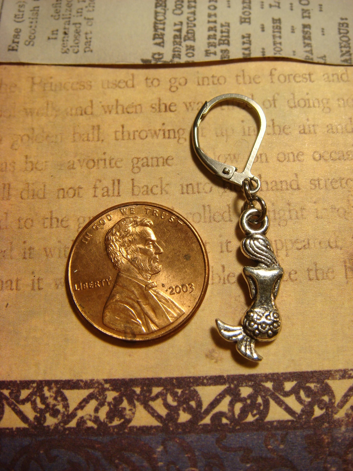 Mermaid Dangle Earrings in Antique Silver